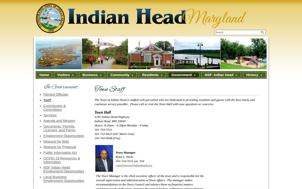 Official Town of Indian Head staff and contact directory webpage